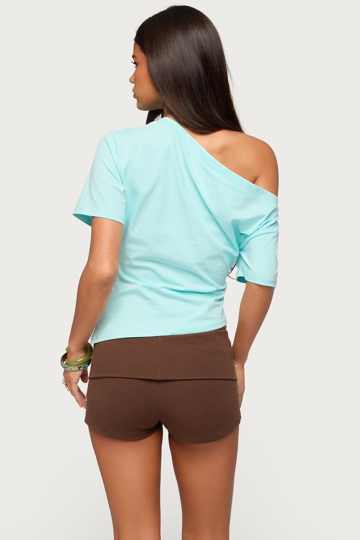 Mariee Asymmetric Off Shoulder Top - Short Sleeve Cotton Spandex