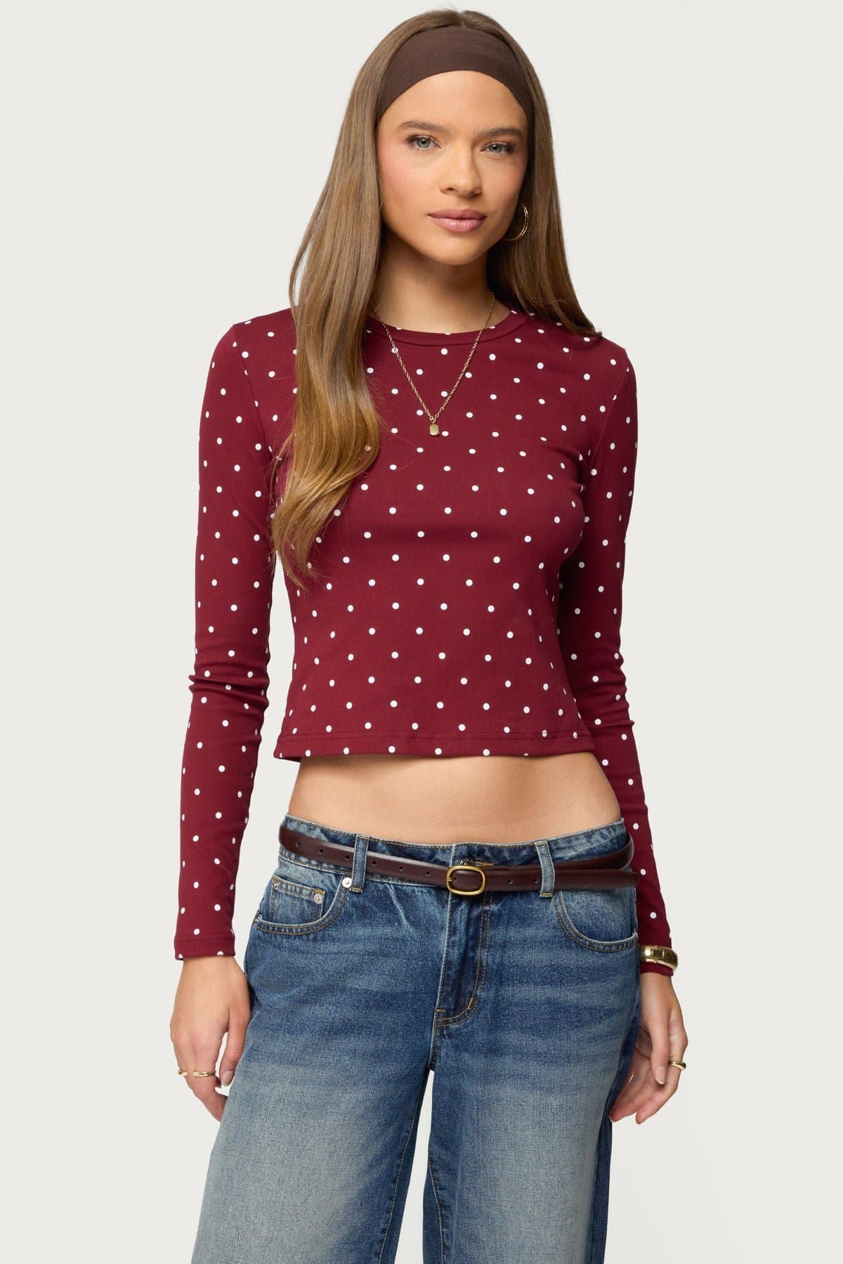Daliya Polka Dot Long Sleeve Cotton Spandex Loungewear Top