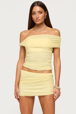 Raquela Twist Off Shoulder Ruched Top - Nylon Spandex Matching Set