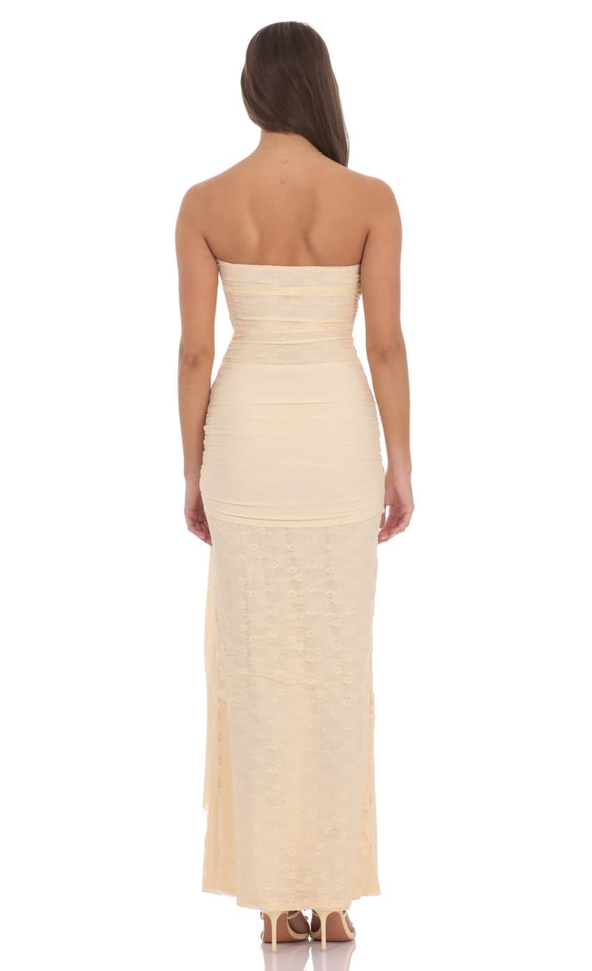 Strapless Lace Tassel Wrap Maxi Dress in Vanilla