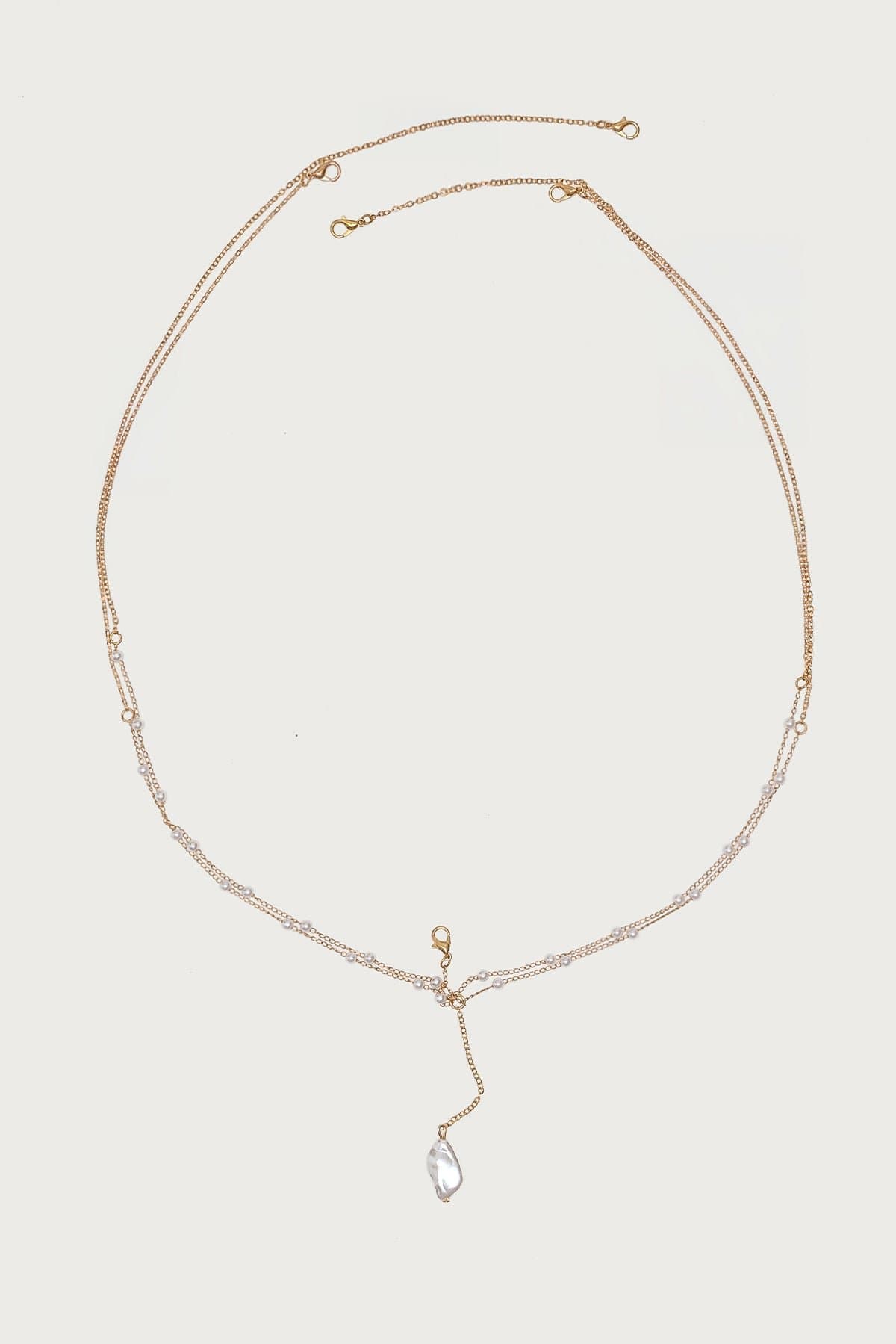Pearly Body Chain with Faux Pearl Pendant and Bead Detailing Gold Tone Adjustable 28.3-35.4in