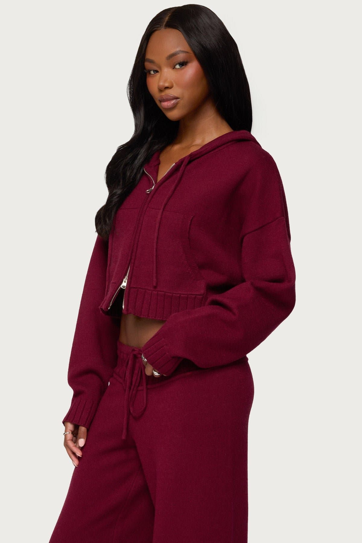 Russell Knit Hooded Cardigan - Rayon Polyester Nylon Zip Front Matching Set