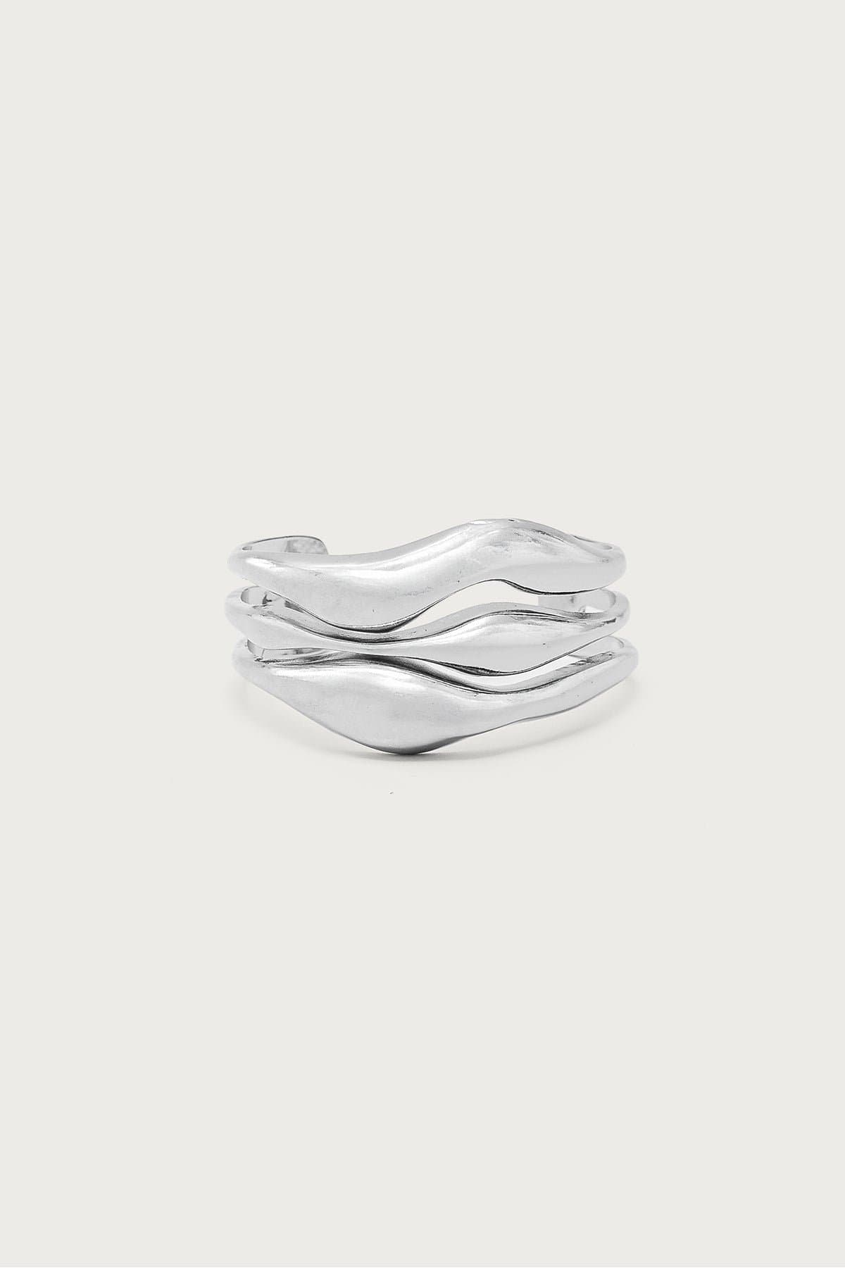 Abstract Stacked Arm Cuff Silver Tone Metal 2.4 Inch Length