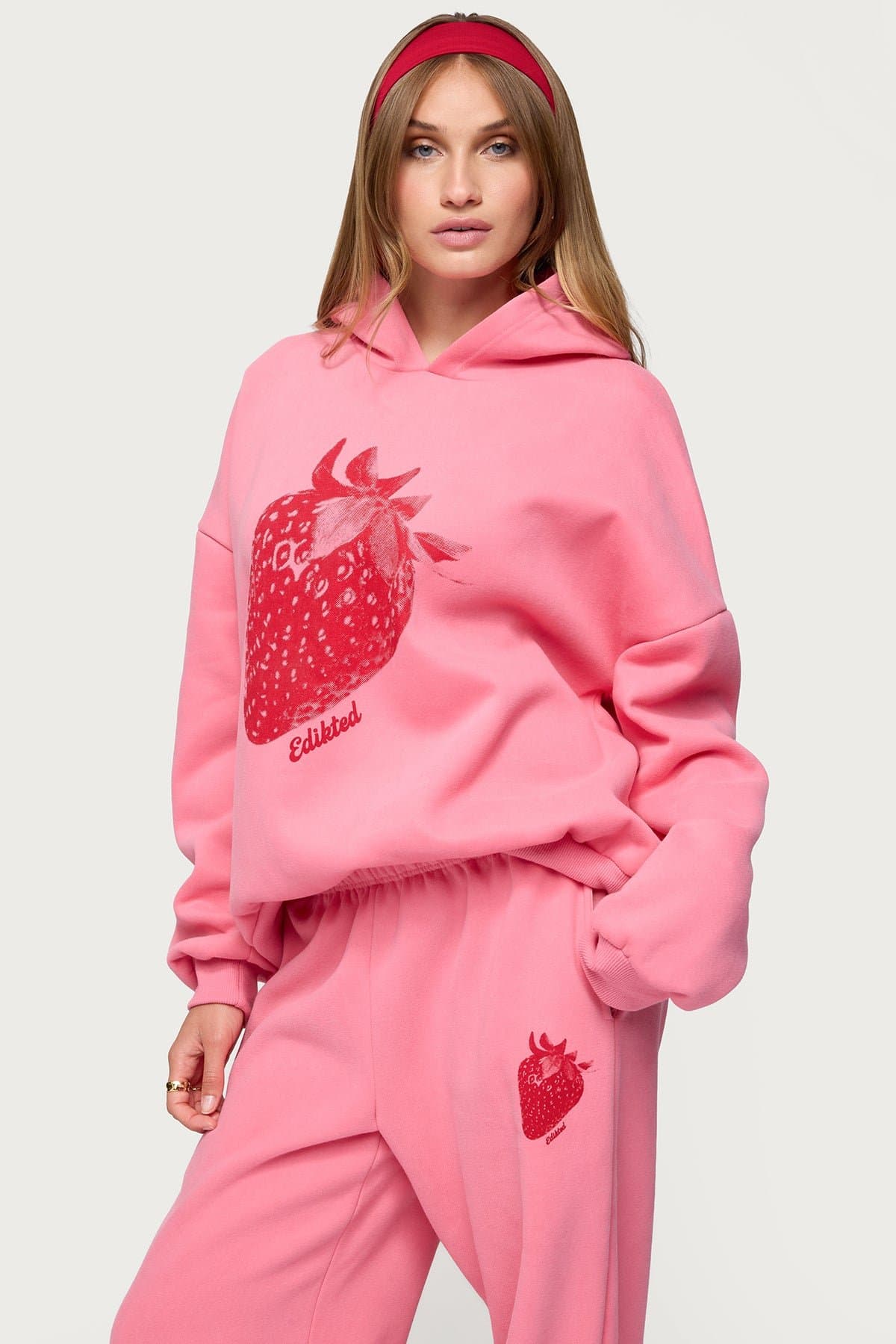 Strawberry Babe Graphic Hoodie - Polyester Cotton Print Sweatshirt Size S