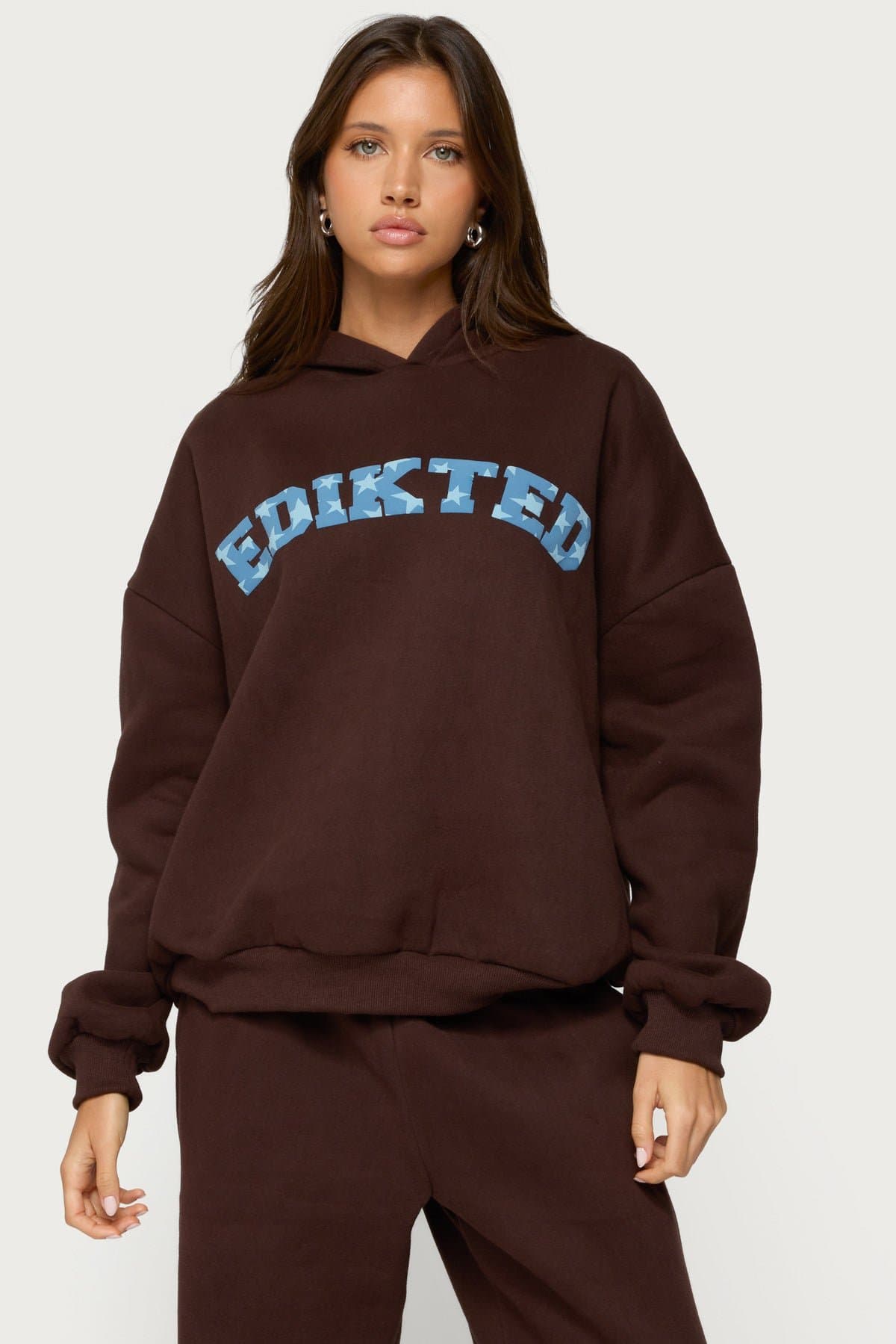 Edikted Oversized Hoodie with Puff Printed Graphic Text - Polyester Cotton Blend