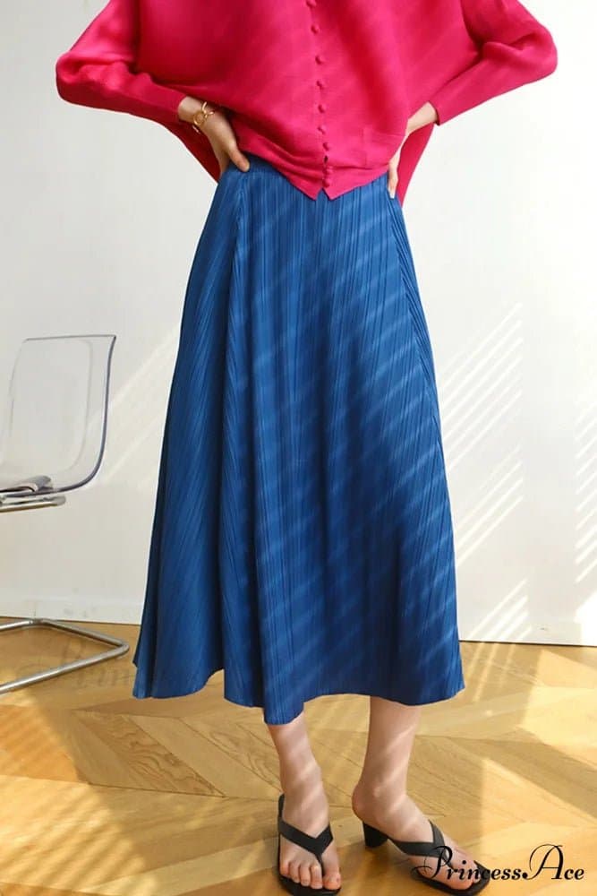 Pleated High Waist Skirt Solid Color Double Layer Polyester