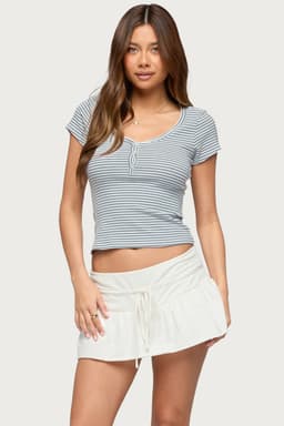 Kady Striped Henley T-Shirt - Cotton Spandex Unisex