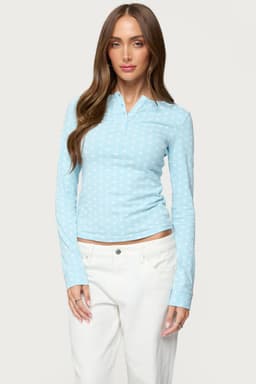 Keana Polka Dot Henley Top - Long Sleeve Cotton Spandex Women's Shirt