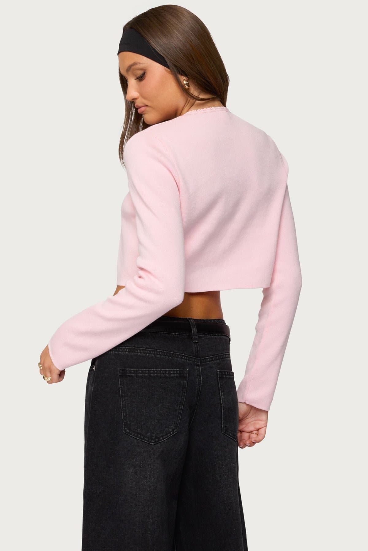 Jayne Split Front Knit Cardigan - 100% Cotton Frill Trim Button Closure