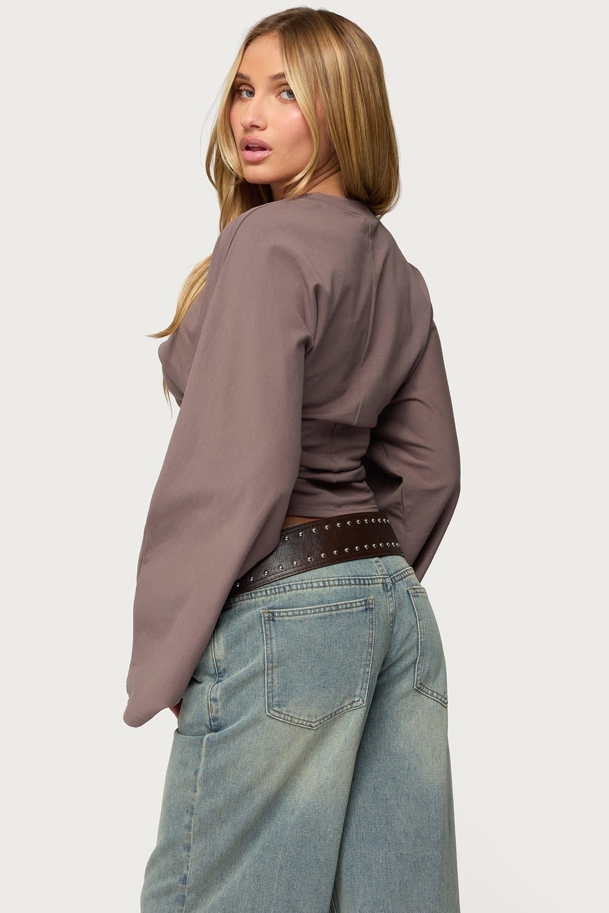 Charlisa Cinched Waist Long Sleeve Top - Cotton Spandex Ruched Detailing