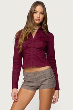 Laurna Tailored Button Up Shirt - Long Sleeve Cotton Spandex with Underbust Ruching