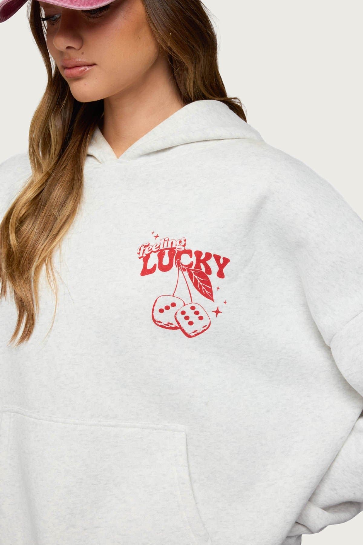 Feeling Lucky Oversized Hoodie with Dice Graphic Print Polyester Cotton Blend