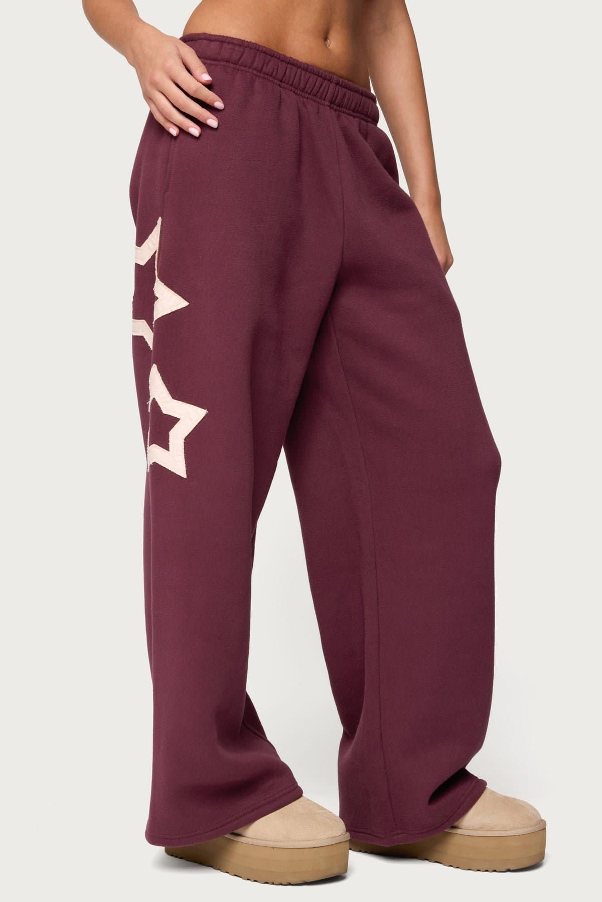 Starly Straight Leg Sweatpants with Star Patches - Polyester Cotton