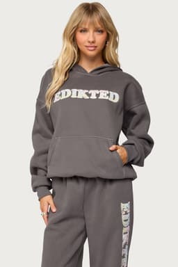 Mili Edikted Hoodie - Polyester Cotton Kangaroo Pocket Micro Floral Embroidery