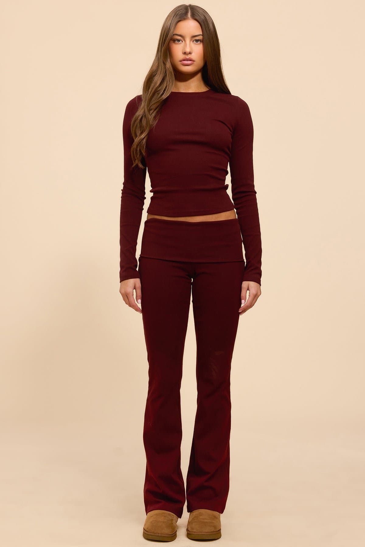 Ivanne Long Sleeve Fitted T-Shirt - Cotton Spandex Matching Set