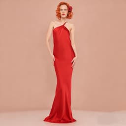 Red Satin One Shoulder Backless Maxi Dress – Cowl Back Slip Evening Gown S-XL