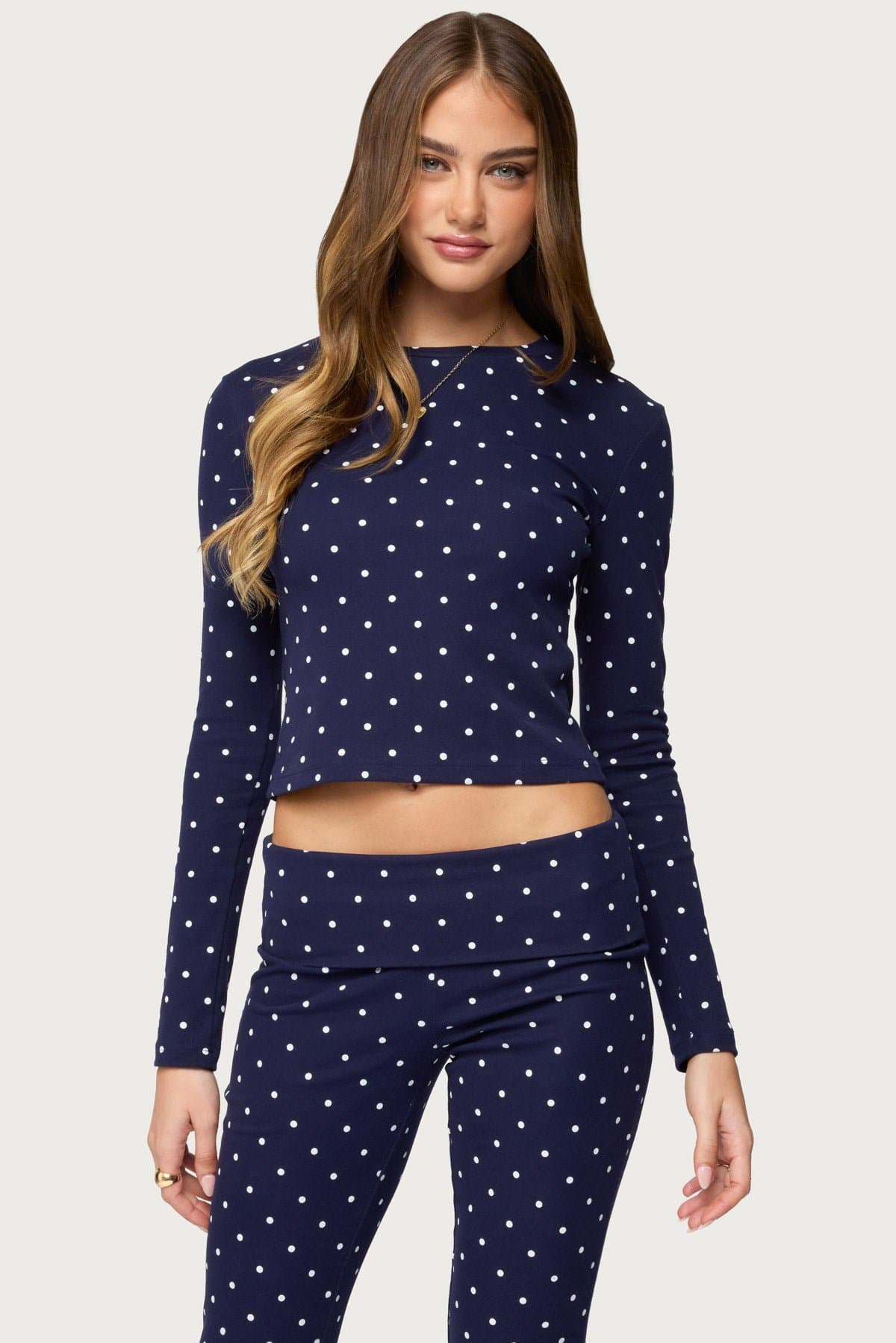 Daliya Polka Dot Long Sleeve Cotton Spandex Loungewear Top