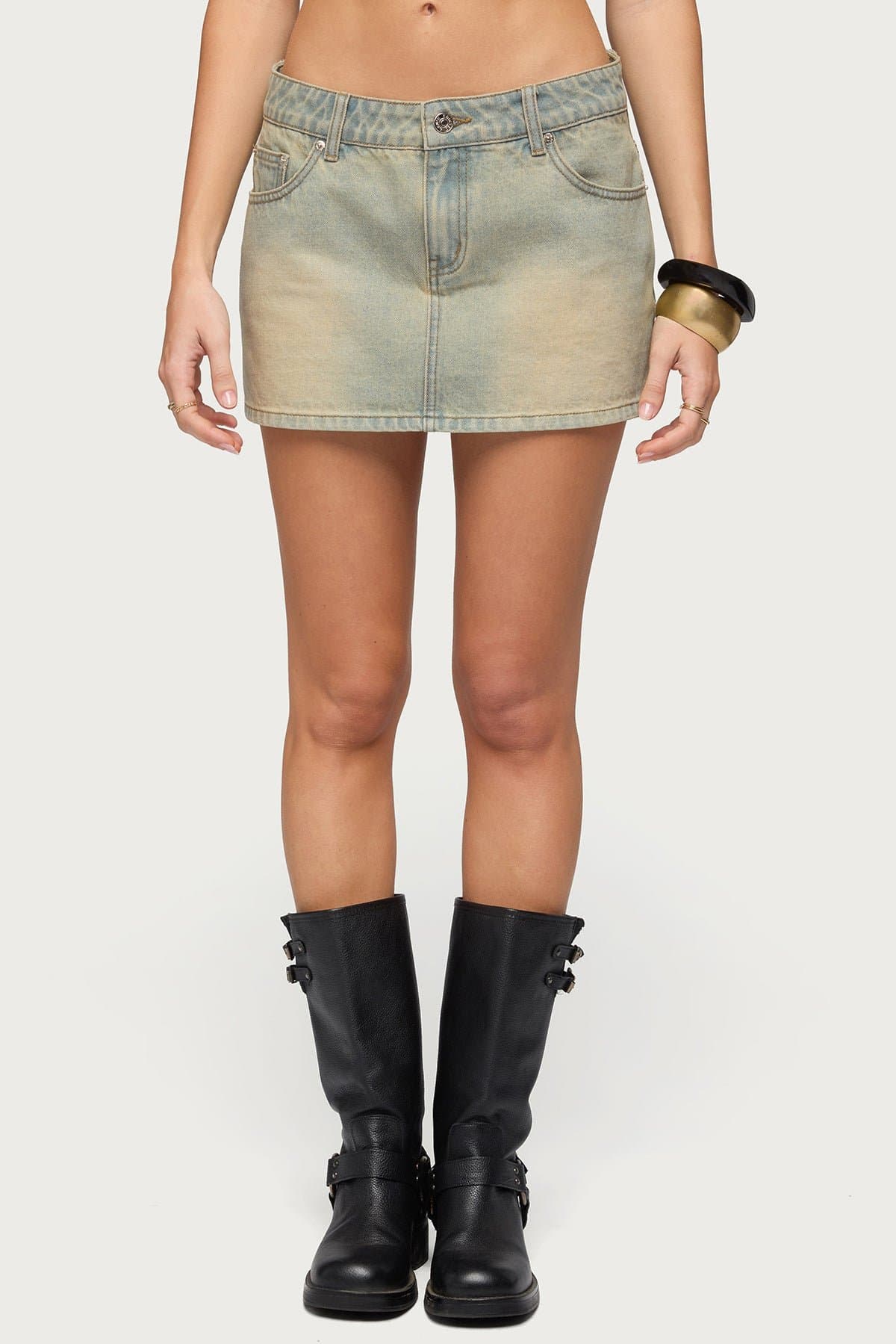 Chiara Denim Micro Skirt - 100% Cotton Low Rise with Pockets