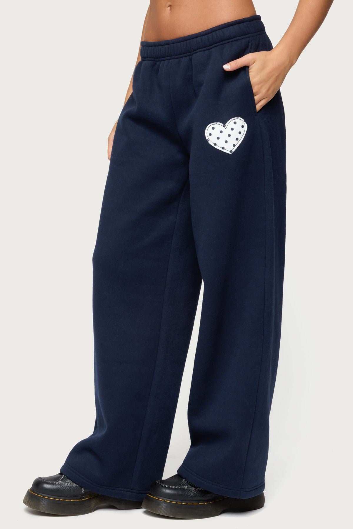 I Heart London Sweatpants with Polka Dot Heart Patch - Polyester Cotton