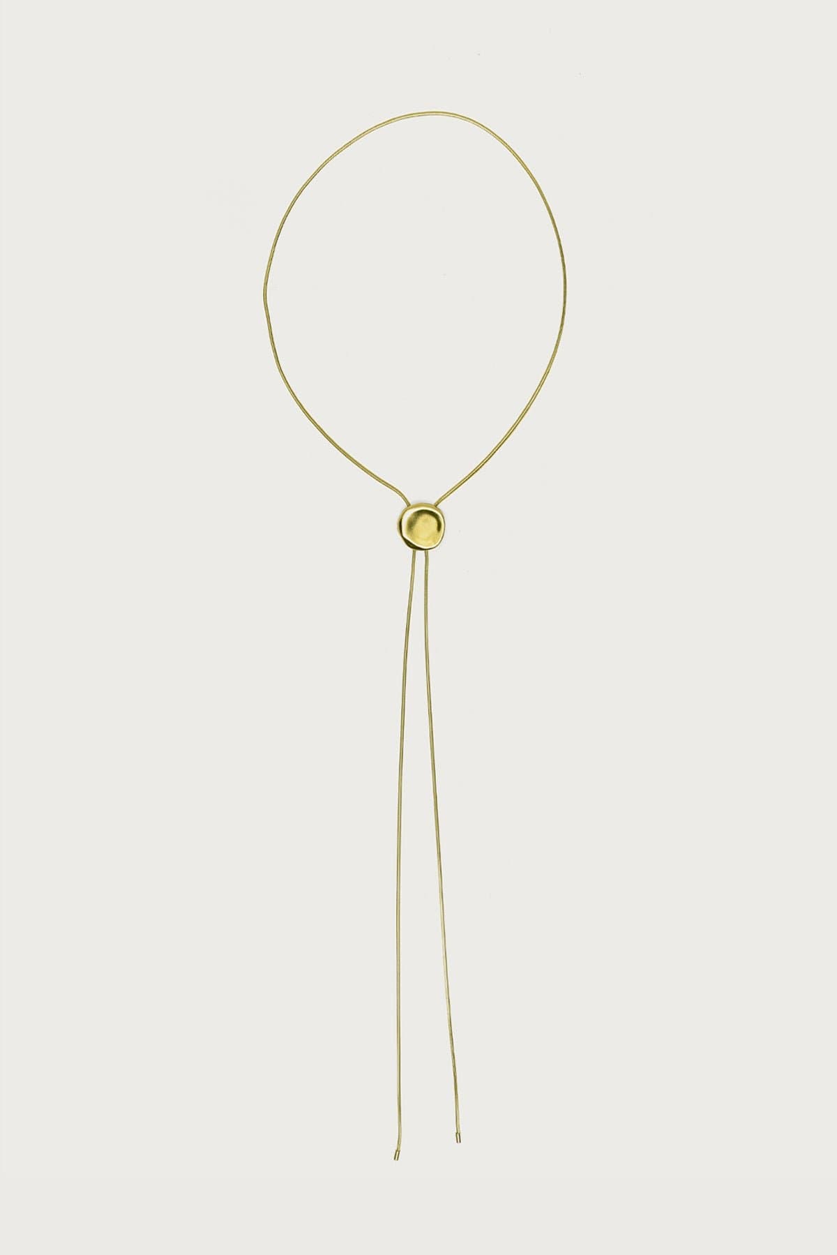 Gold Tone Bolo Necklace with Abstract Round Pendant 17.3 Inch Length