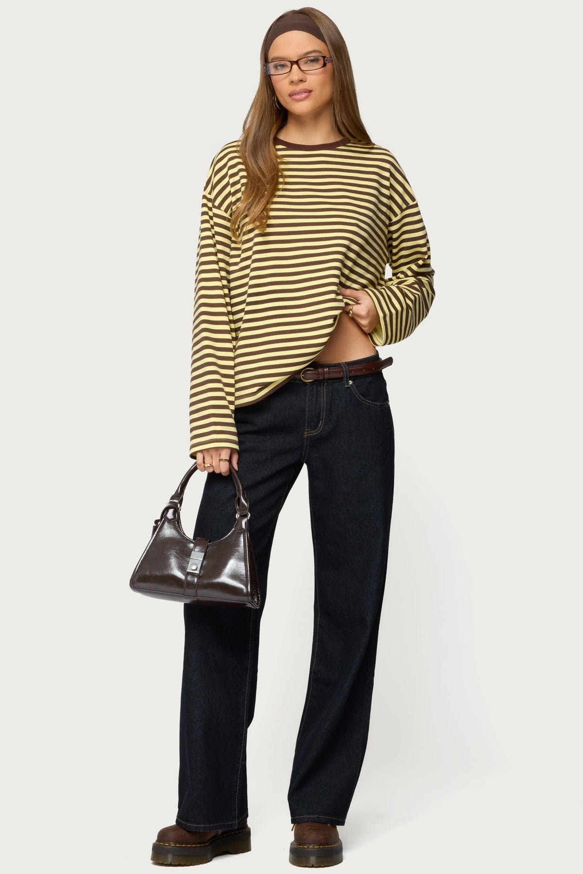 Jodie Oversized Striped Long Sleeve Top - Cotton Spandex