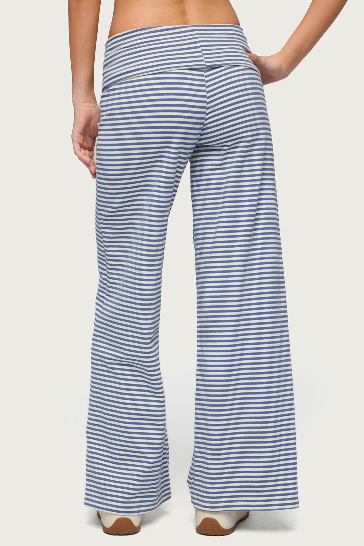 Petite Lilah Striped Fold Over Wide Leg Pants - Cotton Polyester Spandex