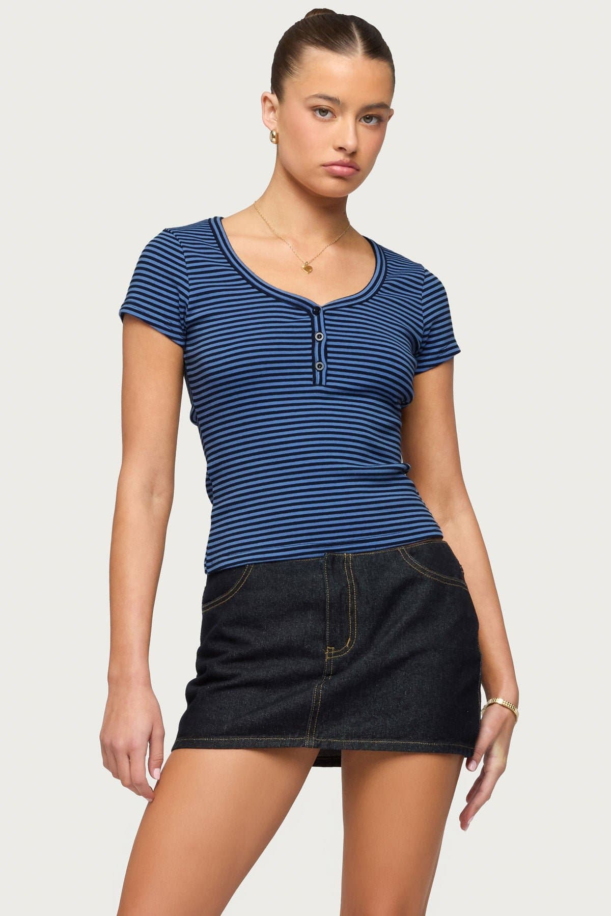 Kady Striped Henley T-Shirt - Cotton Spandex Unisex