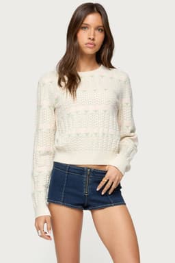Emerie Flower Textured Knit Sweater - Rayon Polyester Nylon Women's Top
