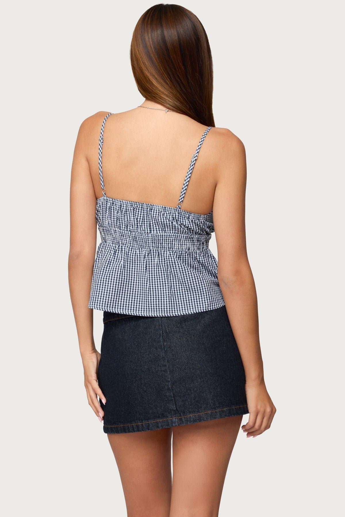 Zahara Gingham Babydoll Top - 100% Cotton, Adjustable Straps, Smocked Underbust