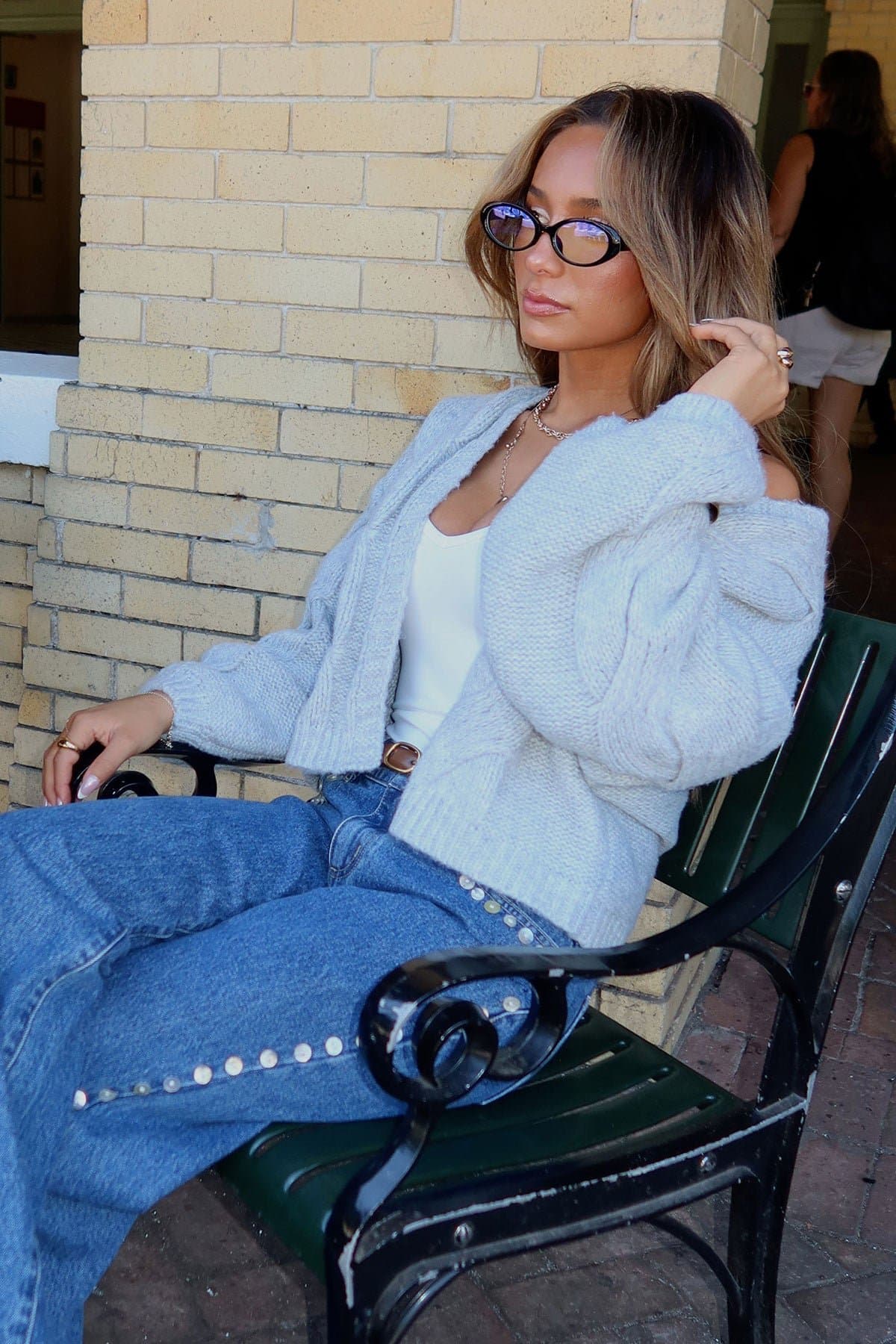 Braiden Chunky Cable Knit Cardigan - Polyester Sweater