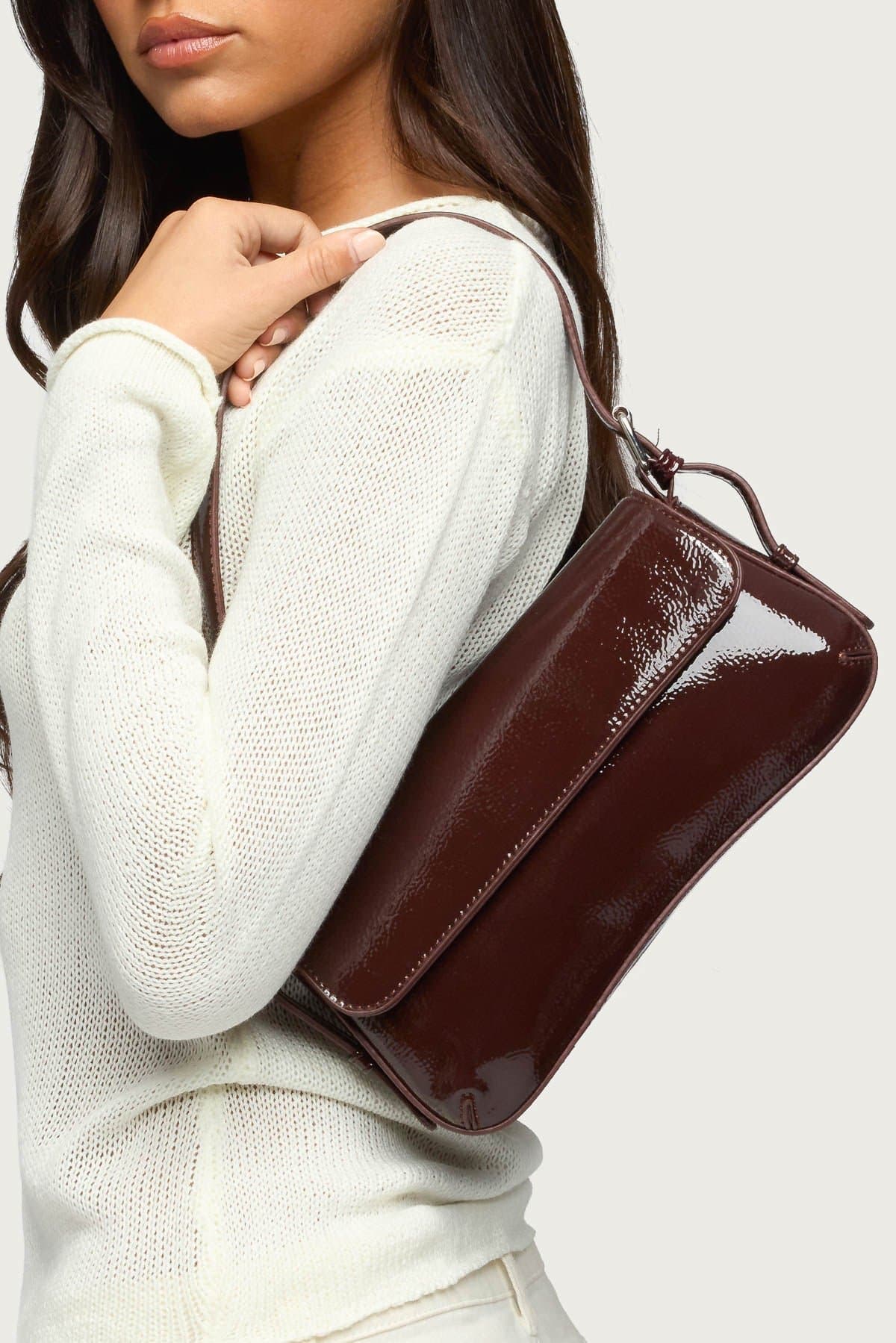 Red Carpet Faux Patent Leather Bag - 10.4" Width Polyurethane Handbag