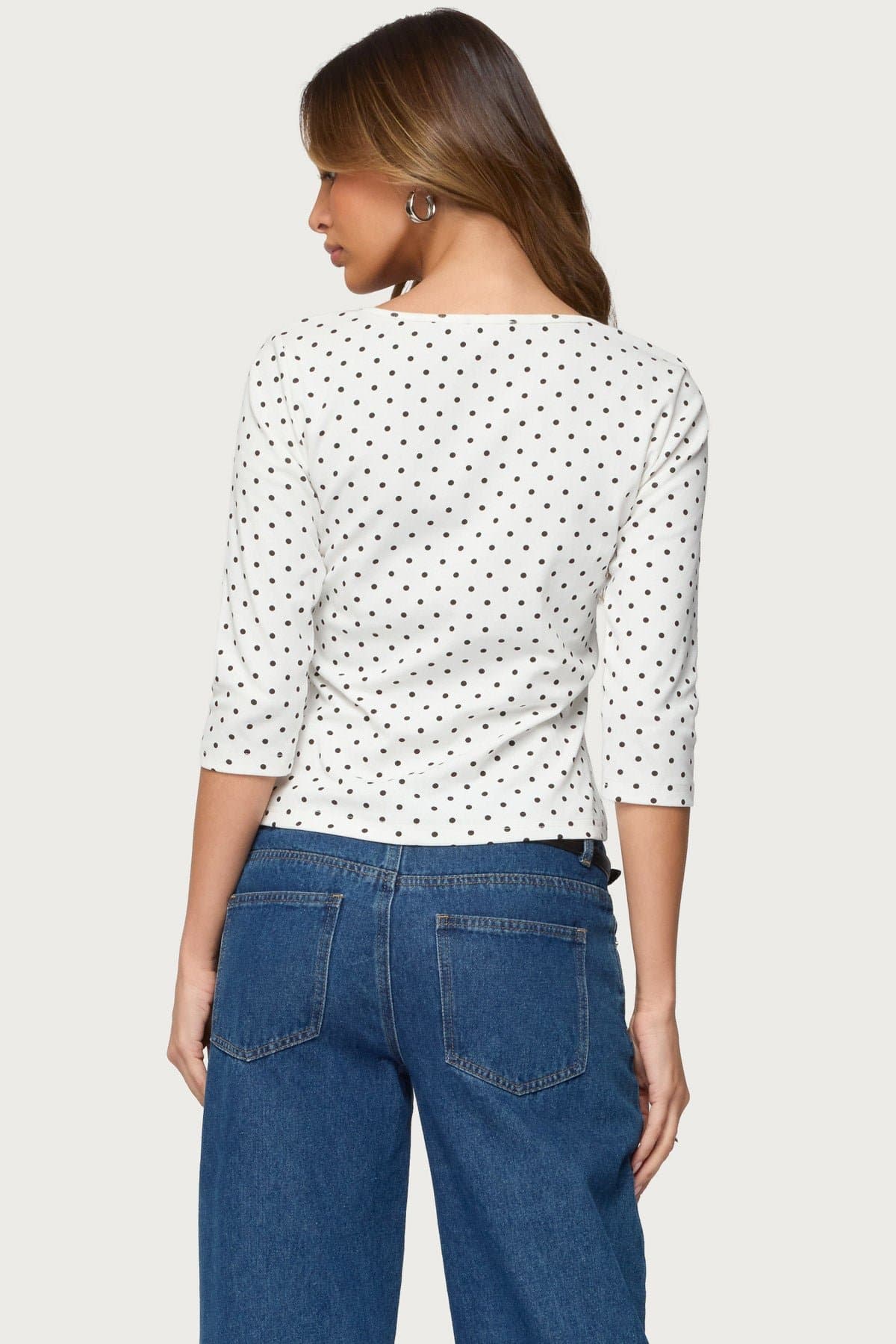 Lela Polka Dot Print Quarter Sleeve Top - Cotton Polyester Spandex Blend