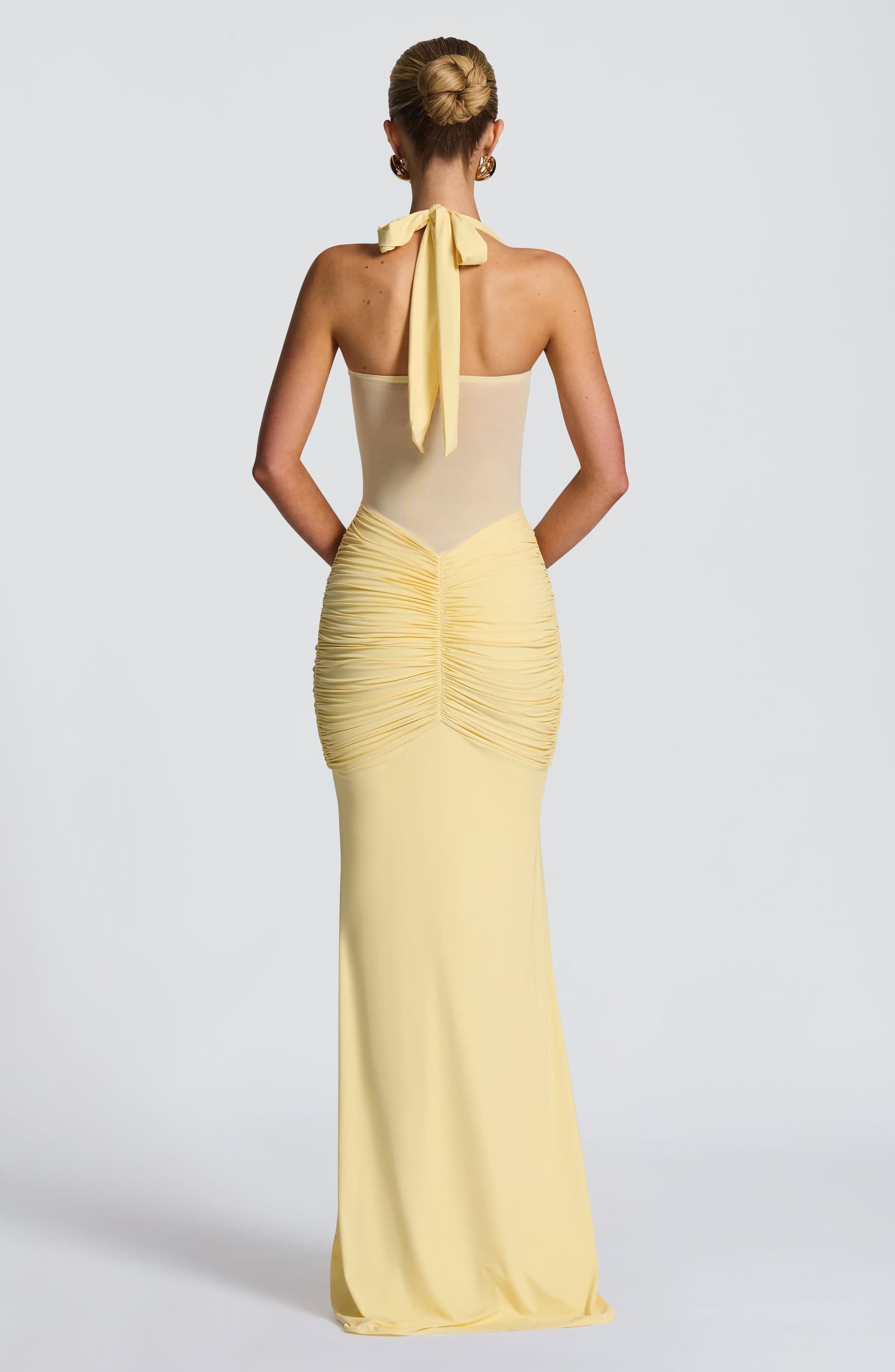 Vixen Lemon Maxi Dress - Stretch Jersey Mesh Sweetheart Halter Neckline