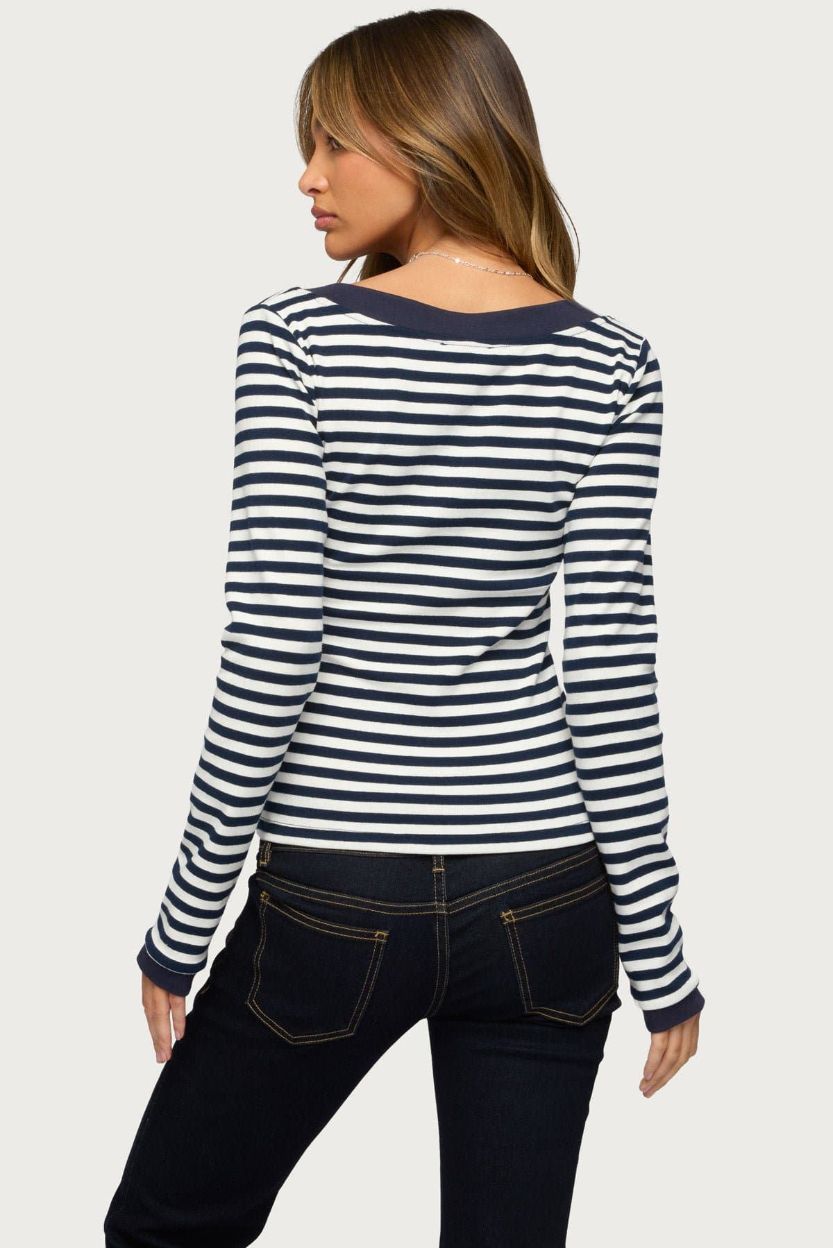 Kimi Striped Long Sleeve V Neck Top - Cotton Spandex