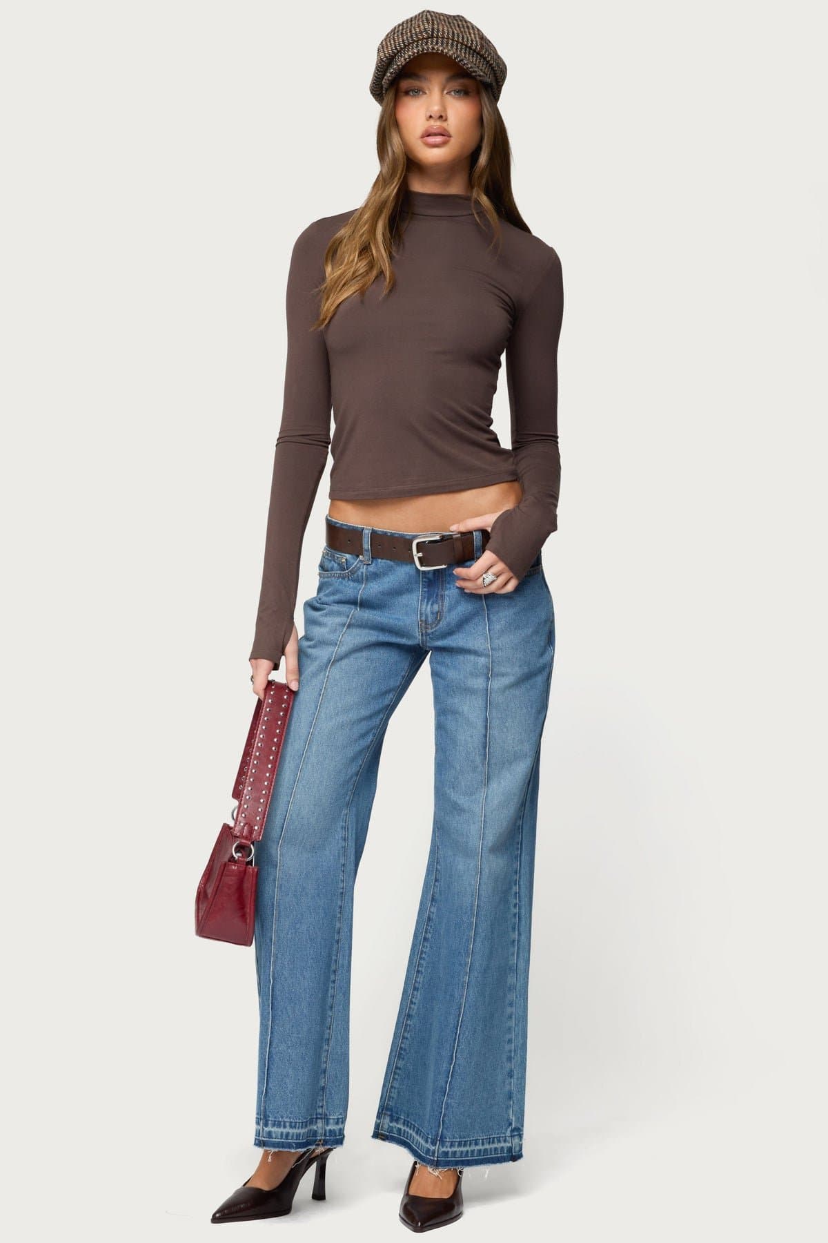 Binta Mock Neck Long Sleeve Top with Thumbholes in Rayon Spandex