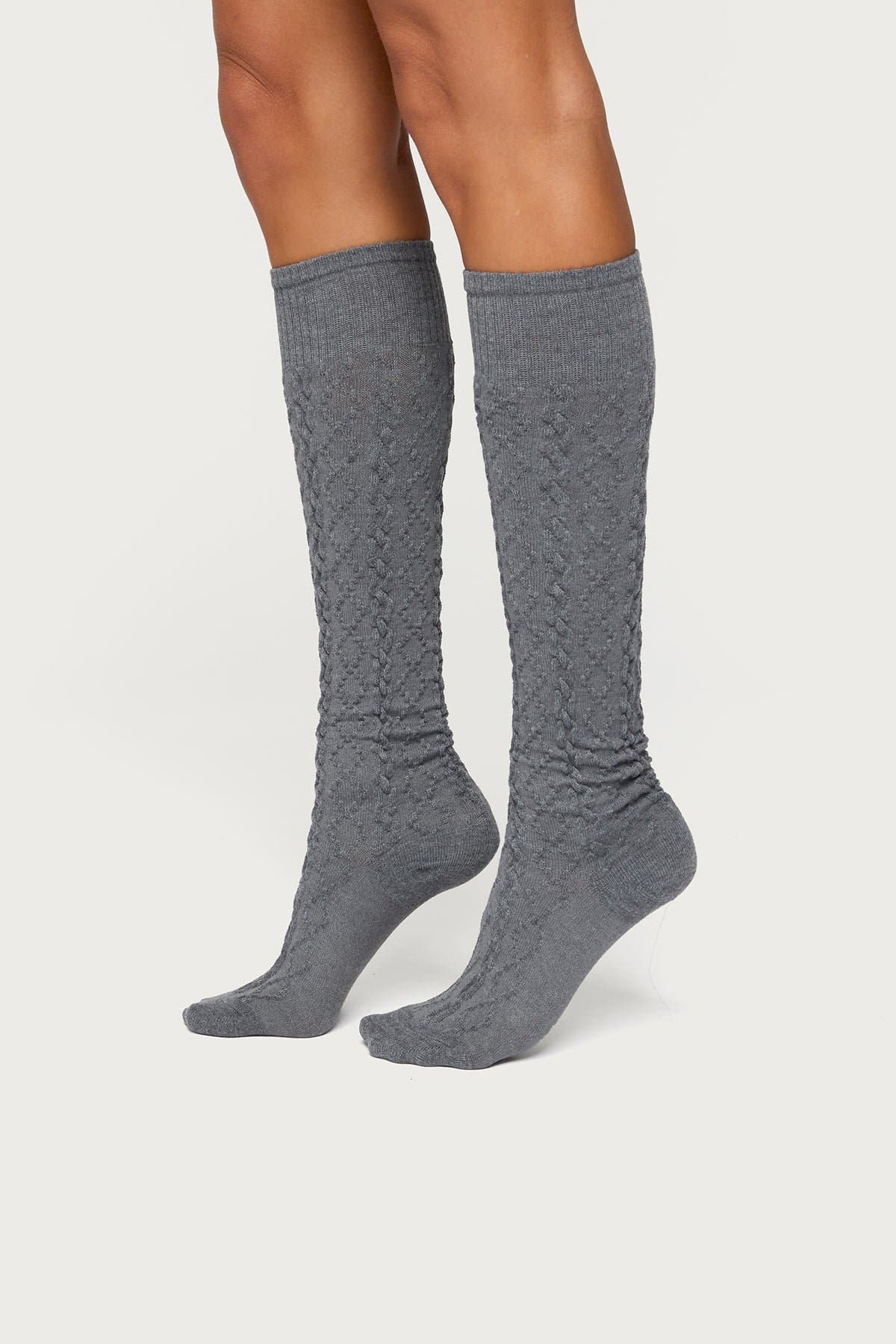 Cable Knit Socks - Polyester Cotton Spandex Blend, 20.9 Inch Length