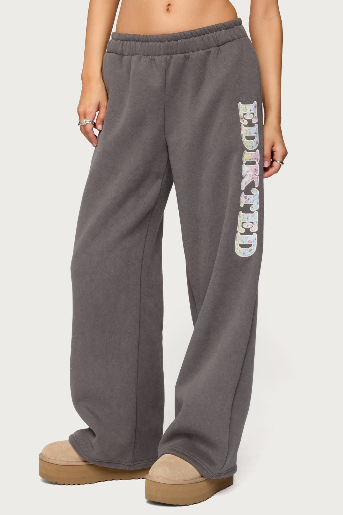 Mili Edikted Sweatpants - Polyester Cotton with Contrast Stitching Micro Floral Embroidery