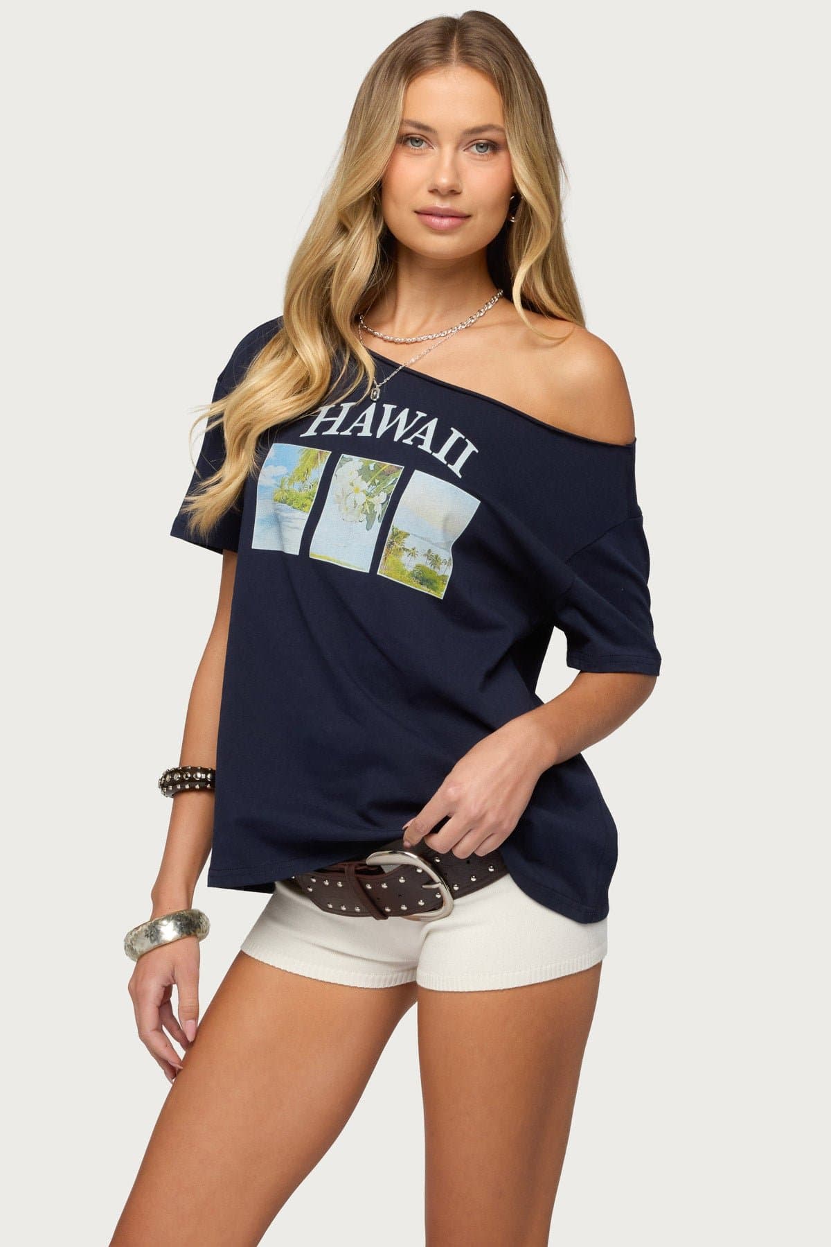 Hawaiian Babe Off Shoulder Oversized T-Shirt 100% Cotton