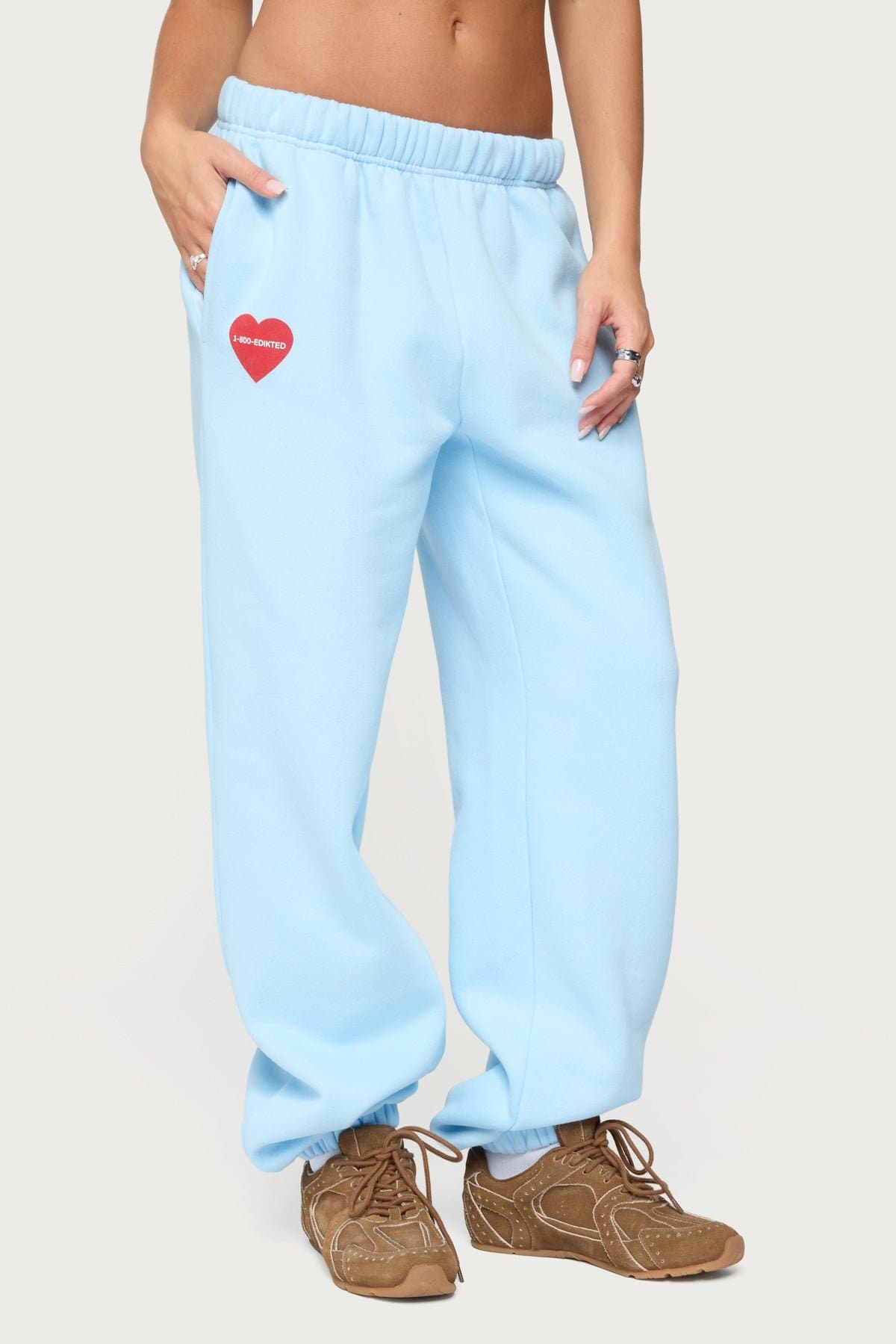 Call Me Sweatpants with Elastic Waistband, 1-800-EDIKTED & Heart Graphic Print, Polyester Cotton