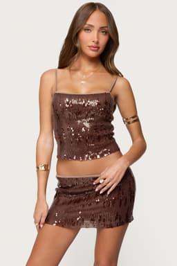 Kaylee Sequin Tank Top with Adjustable Straps and Contrast Binding