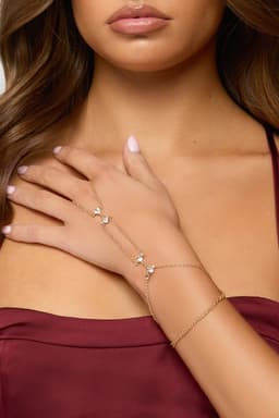 Rhinestone Layered Hand Chain Gold Tone Metal 9.8 Inch Length