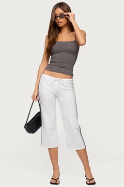 Milene Contrast Terry Capri Pants - Cotton Polyester Spandex Adjustable Waistband