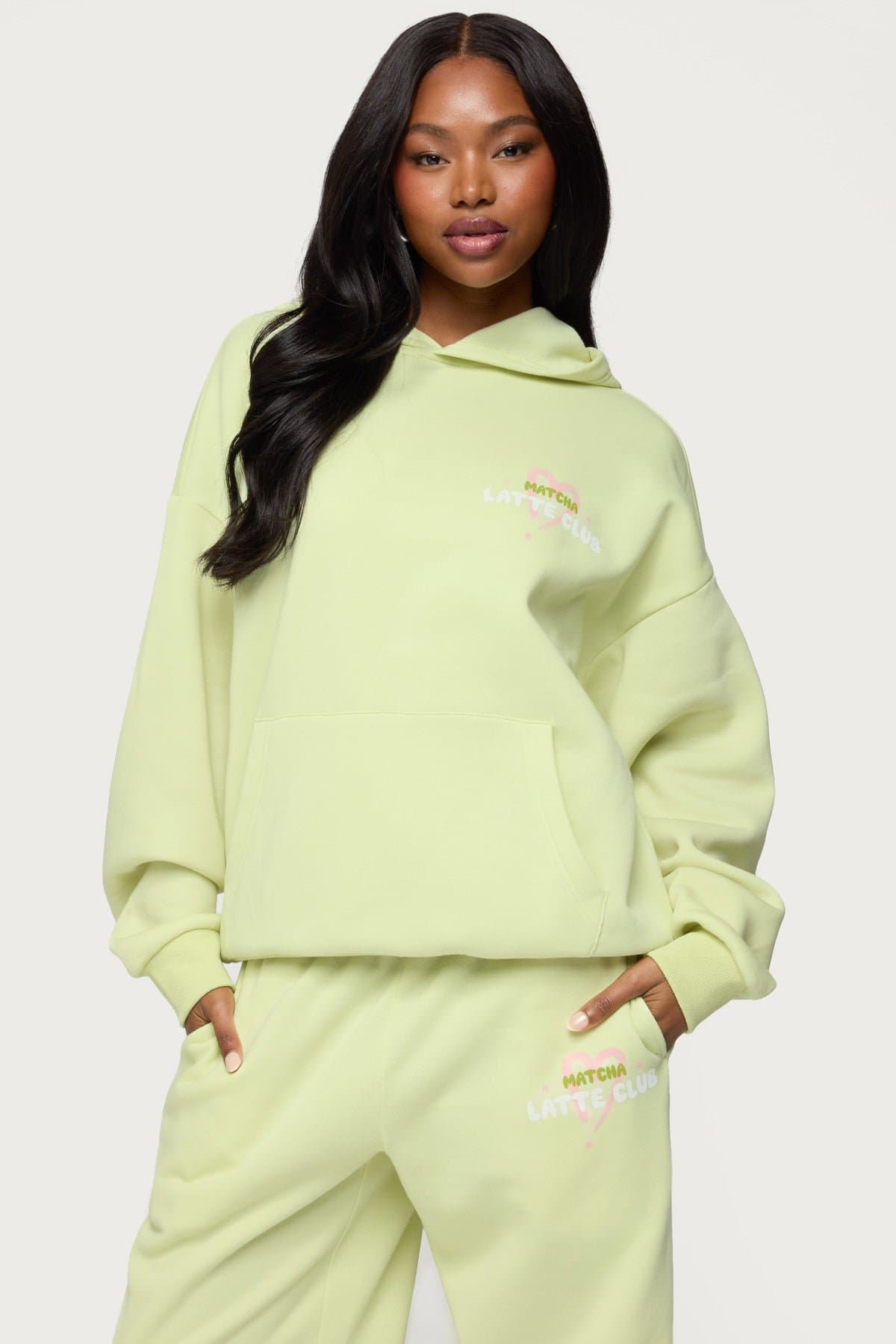 Matcha Lover Oversized Hoodie - Polyester Cotton Blend with Latte Club Graphic