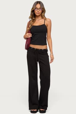 Bronte Grommet Straight Leg Sweatpants - Adjustable Tie Waist, Cotton Polyester