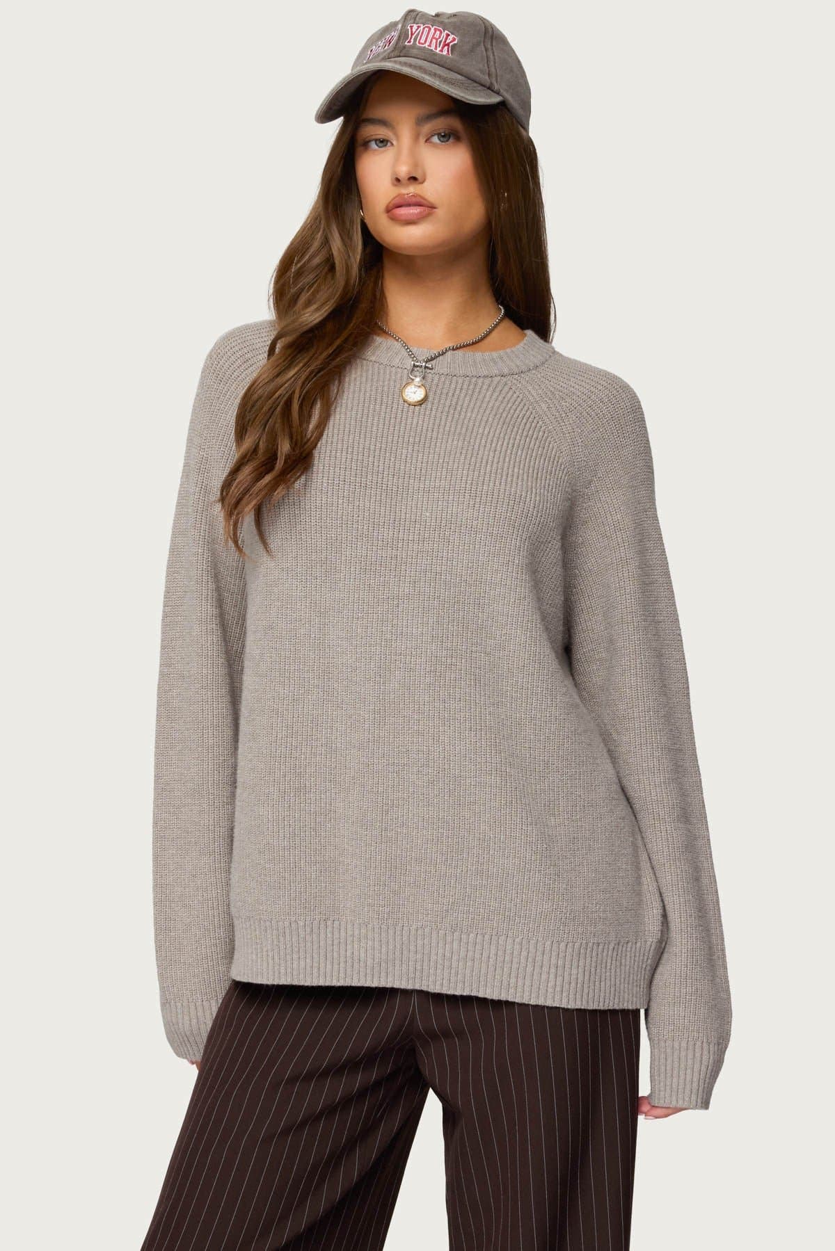 Lavonne Oversized Knit Raglan Sweater in Rayon Polyester Nylon Blend