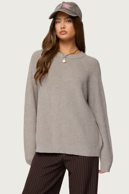 Lavonne Oversized Knit Raglan Sweater in Rayon Polyester Nylon Blend