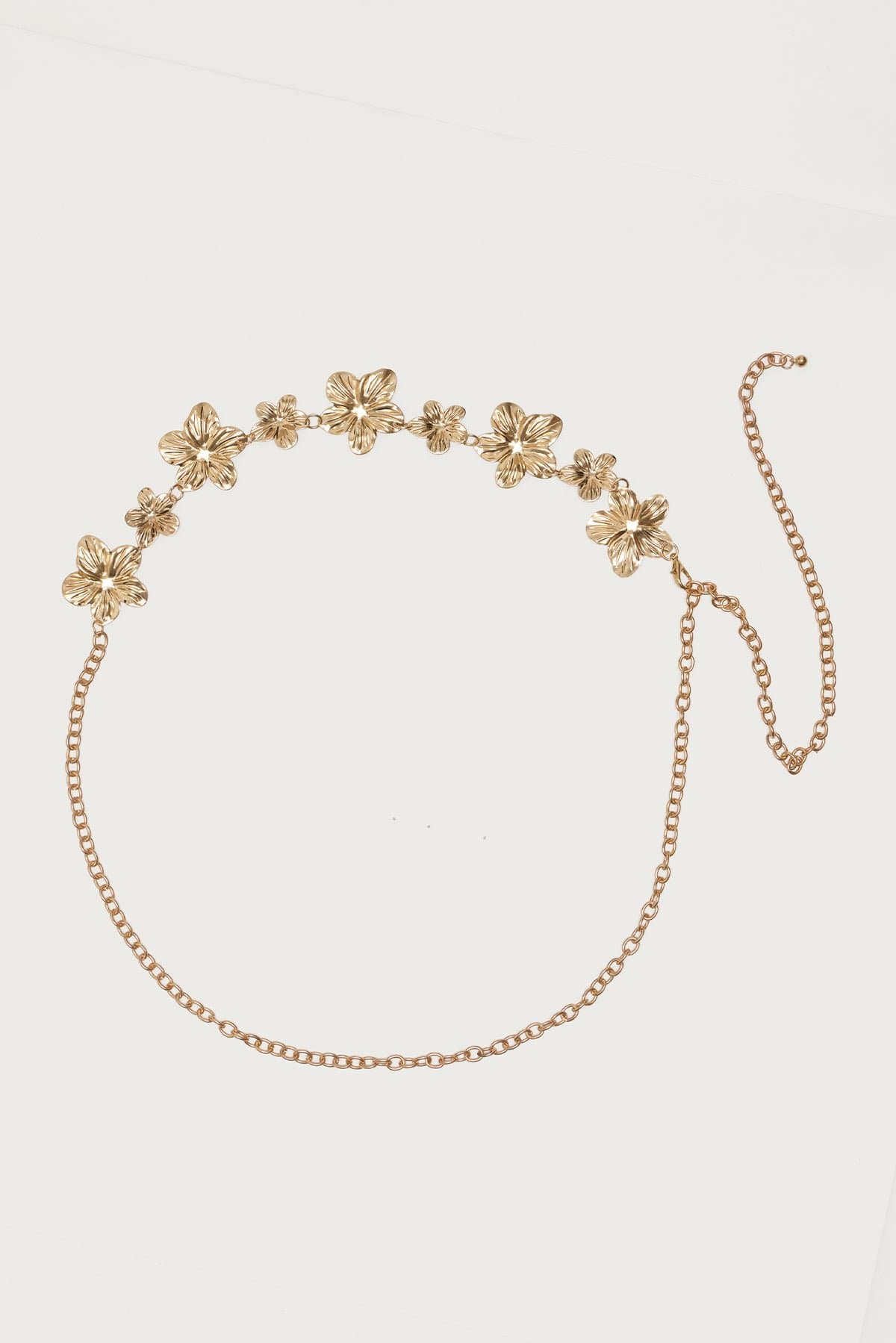 Botanical Babe Chain Belt Hibiscus Flower Design Adjustable Gold Tone Metal 43.3" Length