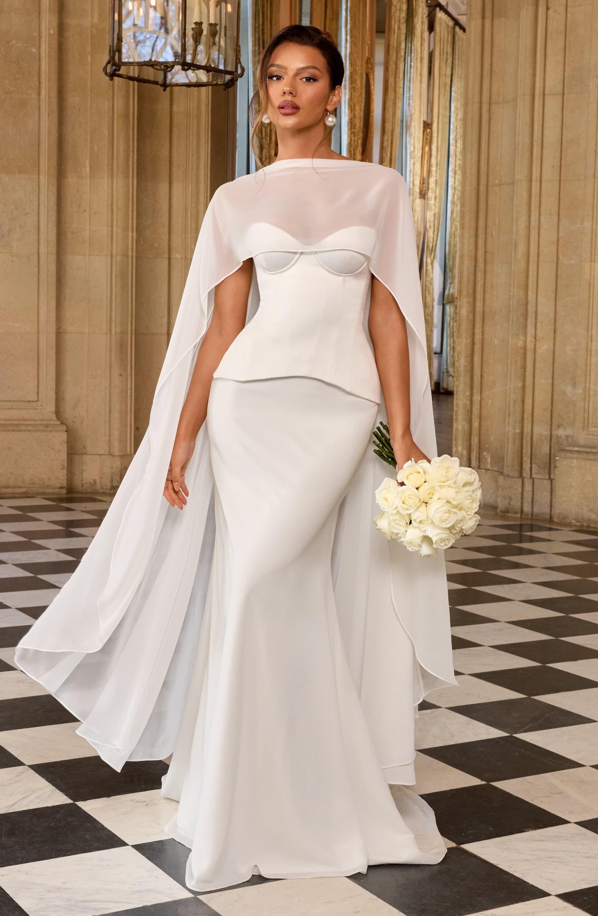 Romy Cape in Ivory Chiffon - Lightweight Bridal Shoulder Cover