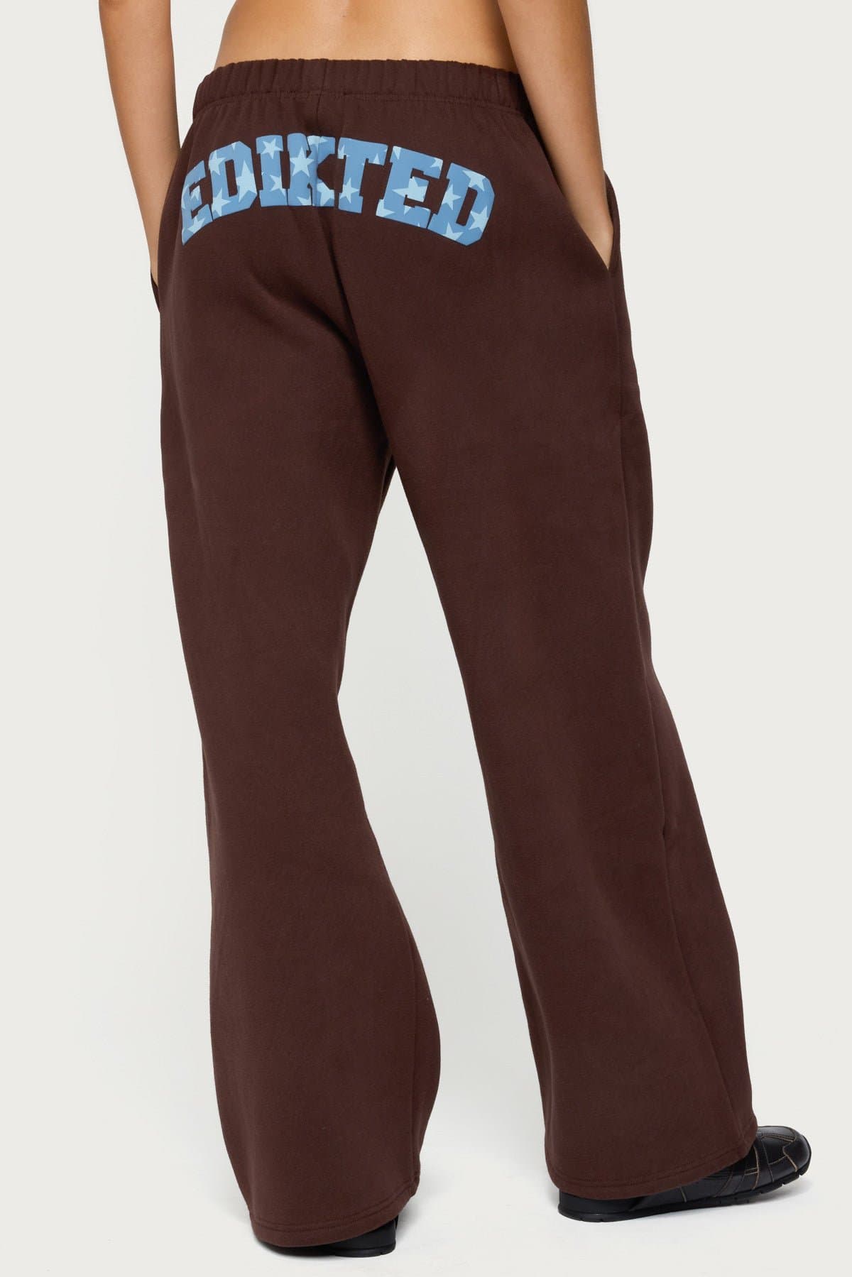 Edikted Wide Leg Sweatpants with Puff Printed Graphic Text Polyester Cotton