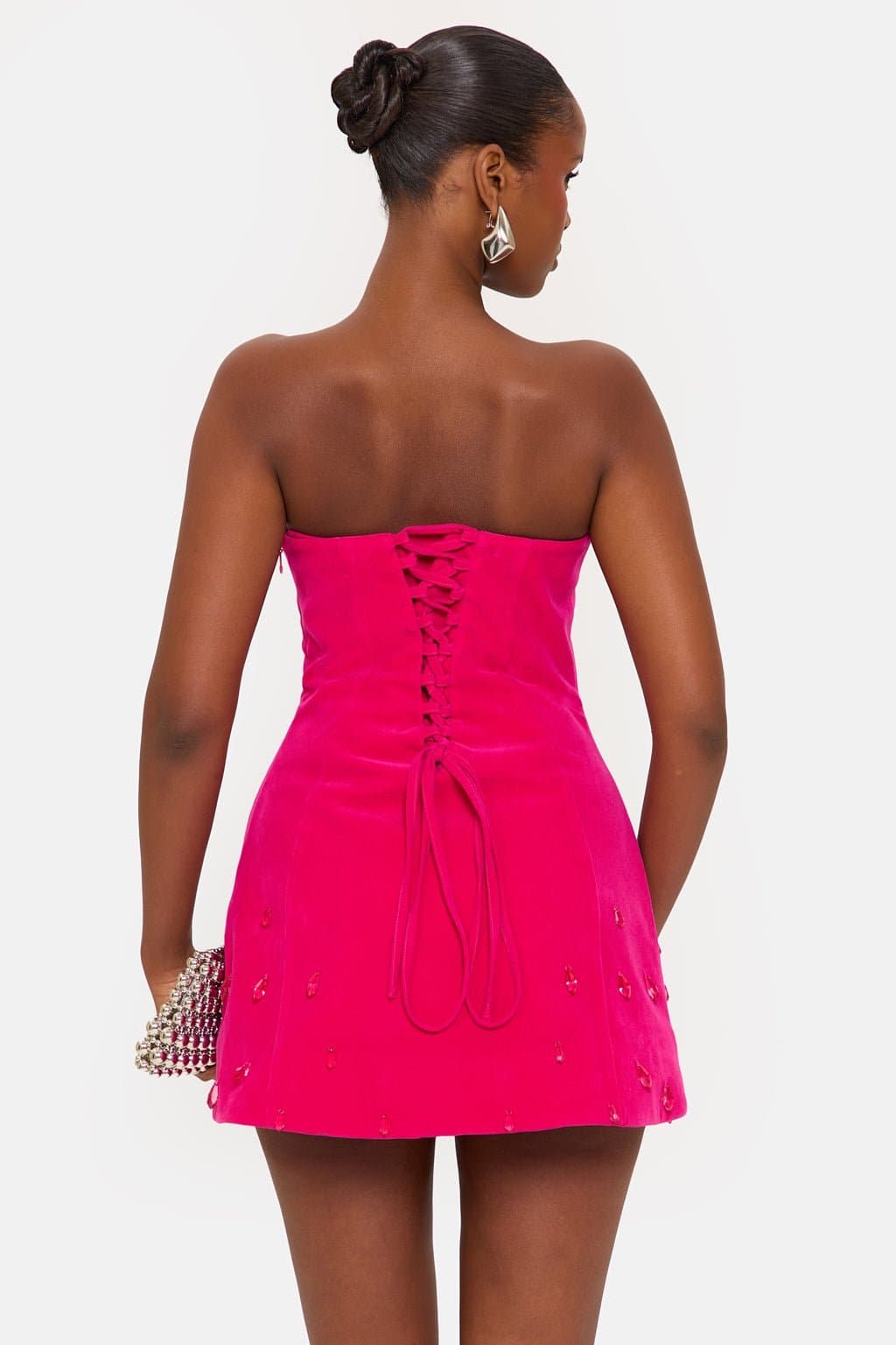 Darling Bandeau Velvet Embellished Dress with Corset Lace-Up Back